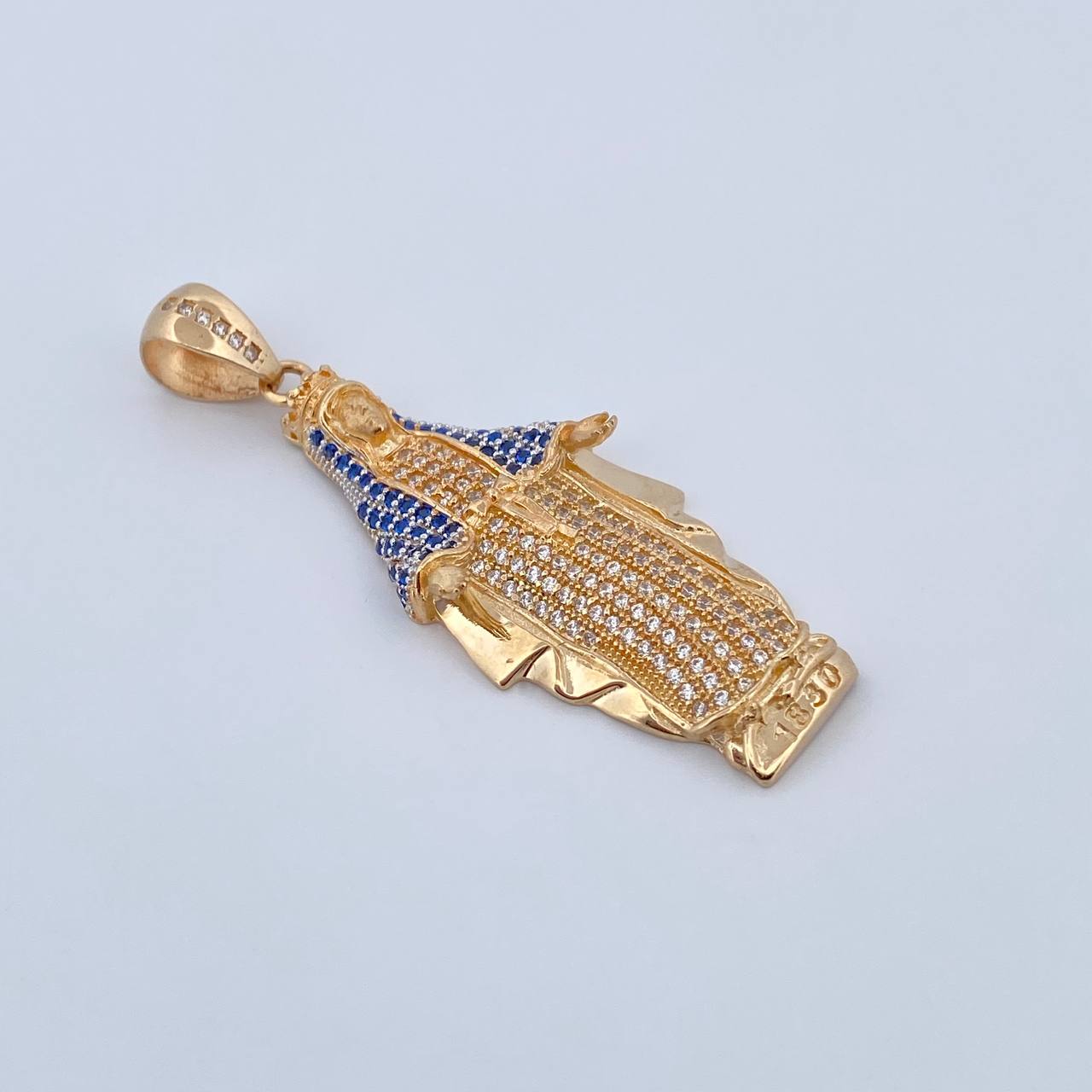 Dije Virgen Milagrosa 7.8gr / 5.2cm / Circones Azules Blancos Dos Oros Amarillo Blanco 18K &