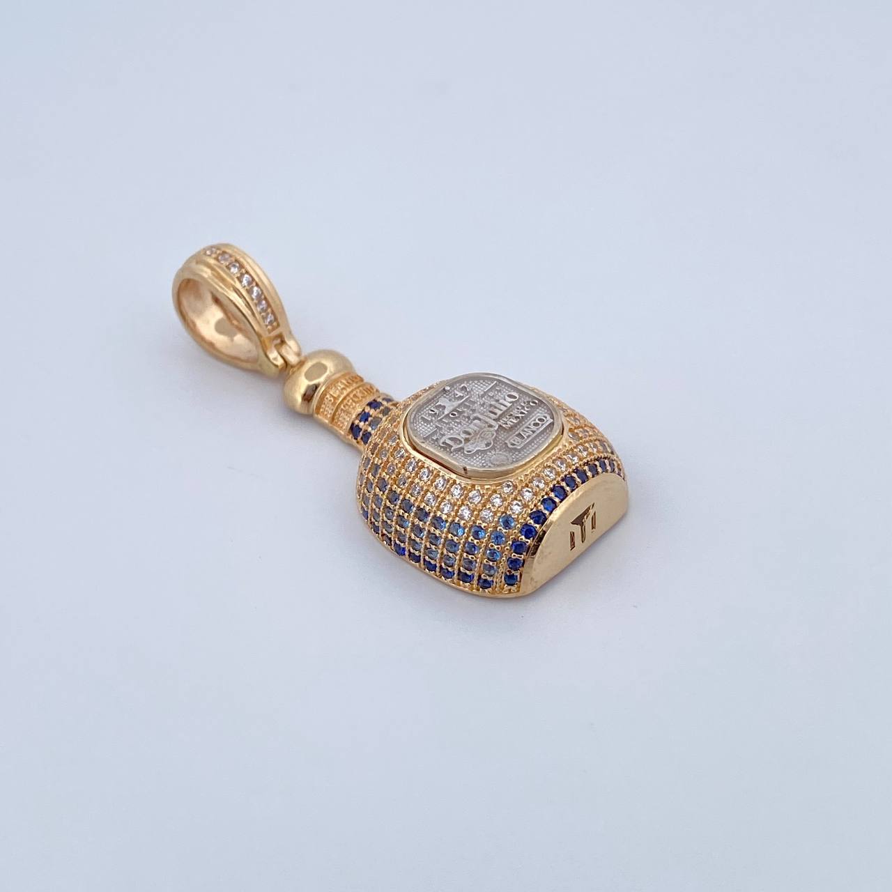 Pendant Don Julio Bottle 7.15gr / 4.3cm / Blue and White Zircons Two Yellow and White 18K Gold &