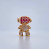 Pendant Astronaut 9.75gr / 2.4cm / Fuchsia White Zircons 18K Yellow Gold &