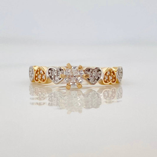 Anillo Solitario Corazones 2.2g / T7 1/2 Dos Oros Amarillo Blanco 18K