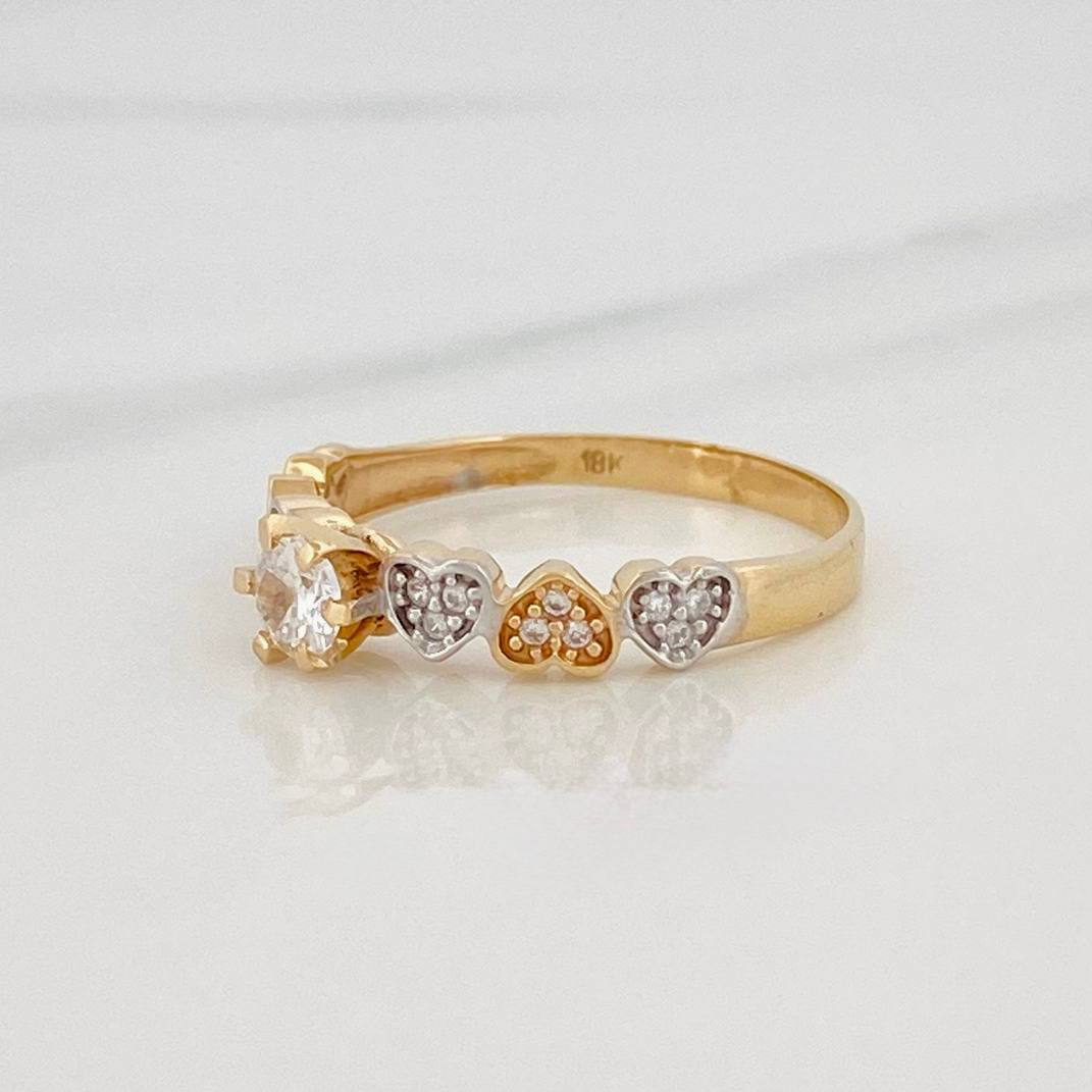 Solitaire Hearts Ring 2.2g / T7 1/2 Two-tone Yellow White Gold 18K