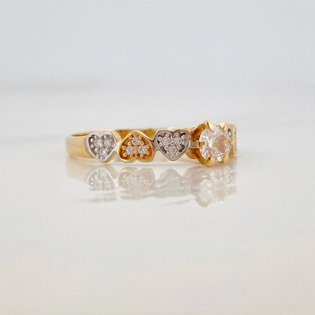 Solitaire Hearts Ring 2.2g / T7 1/2 Two-tone Yellow White Gold 18K