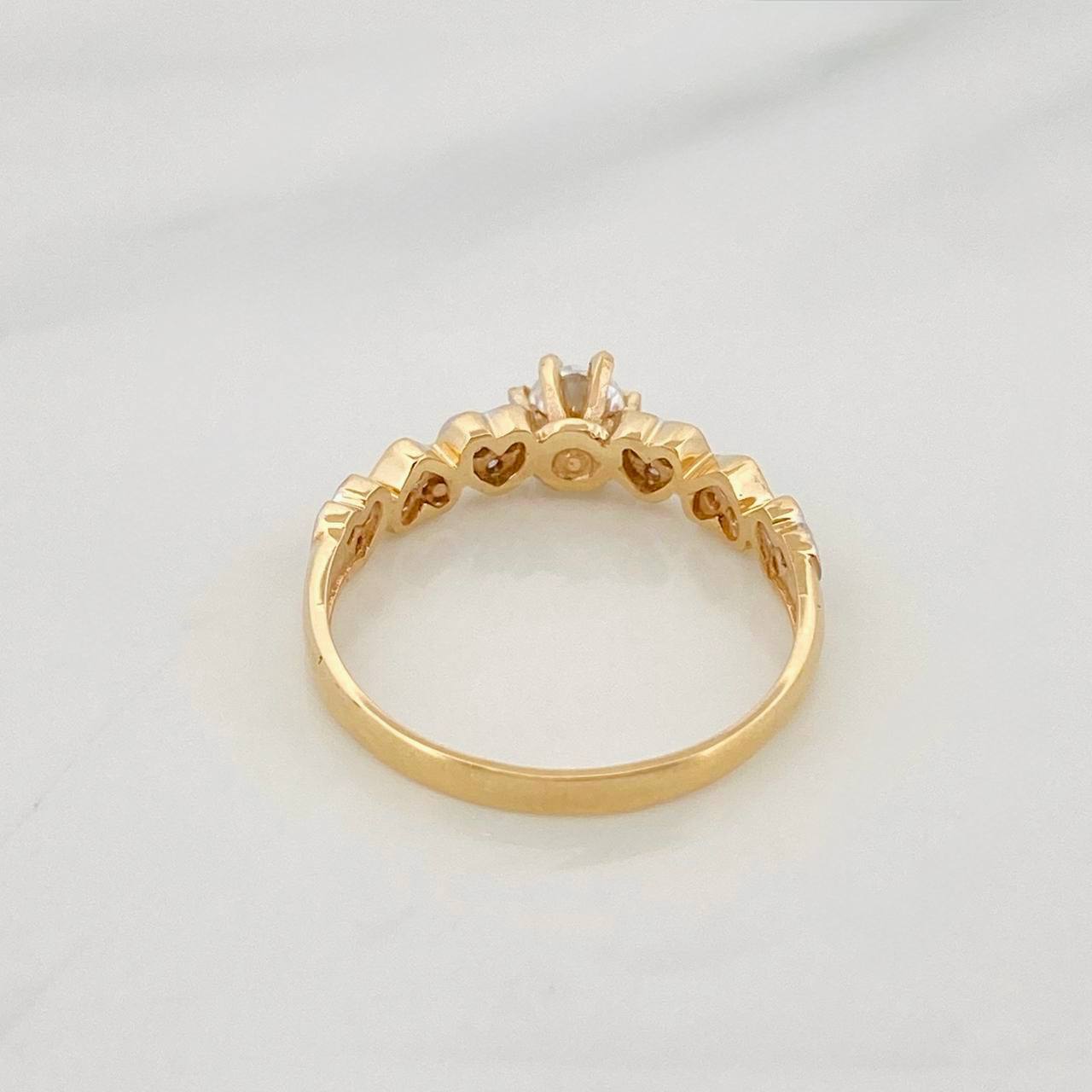 Solitaire Hearts Ring 2.2g / T7 1/2 Two-tone Yellow White Gold 18K
