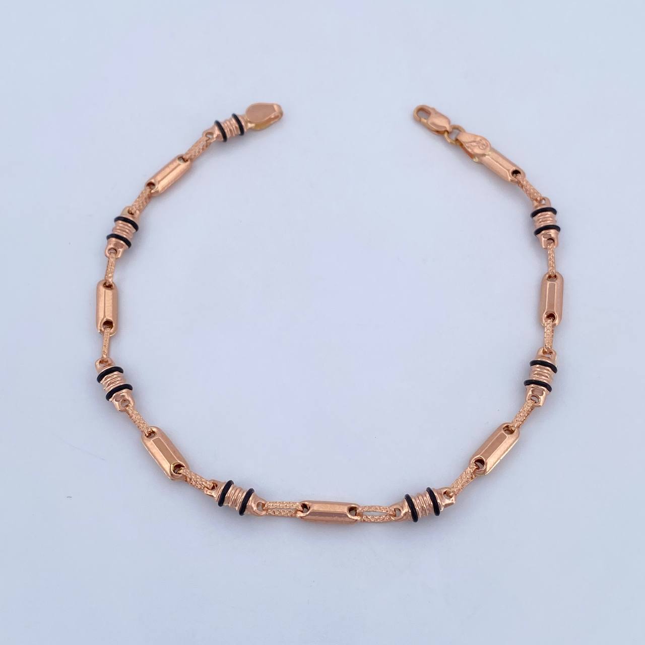 Bracelet Barrel 3.5gr / 20.7cm / 3.4mm Black Rubber Rose Gold 18K &