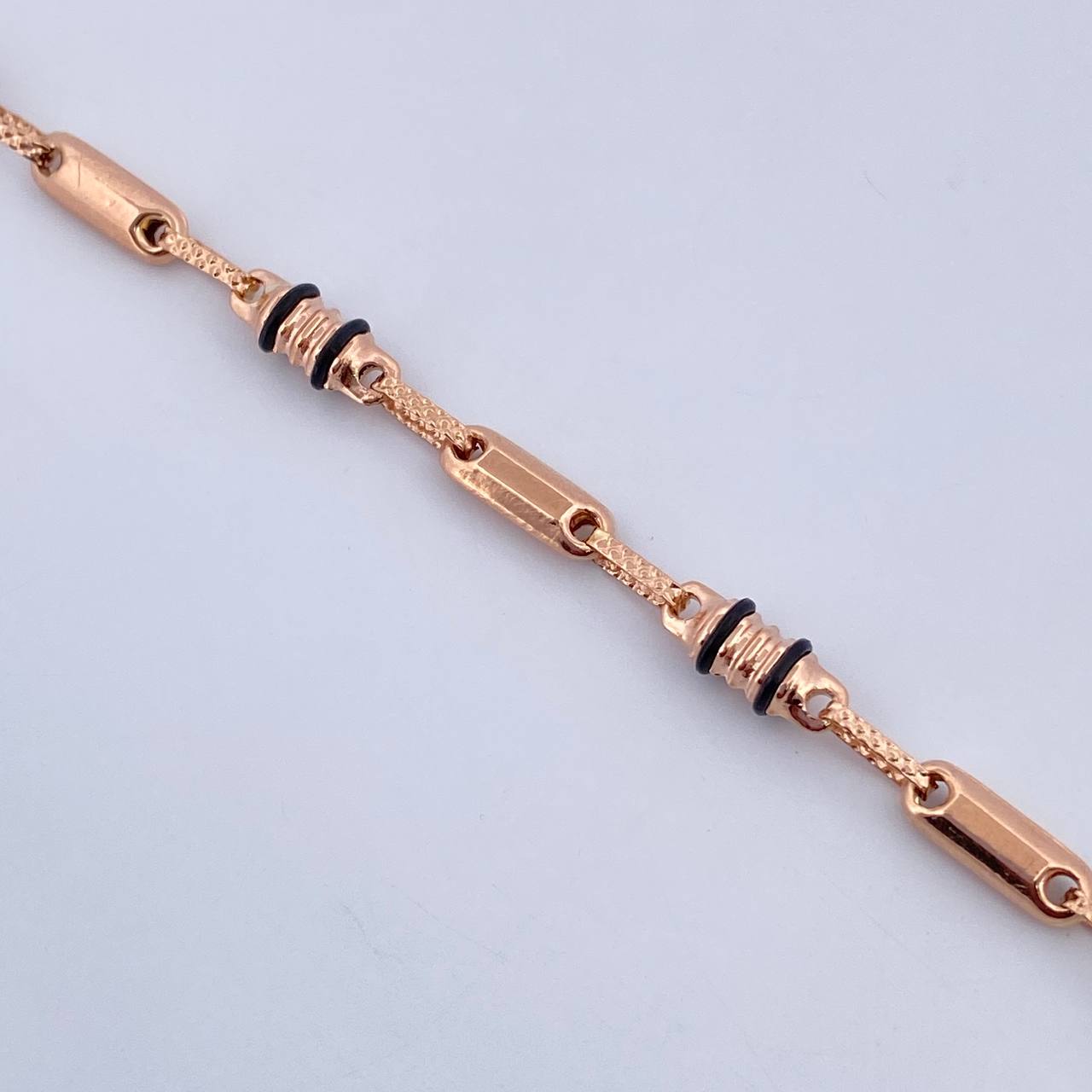 Bracelet Barrel 3.5gr / 20.7cm / 3.4mm Black Rubber Rose Gold 18K &