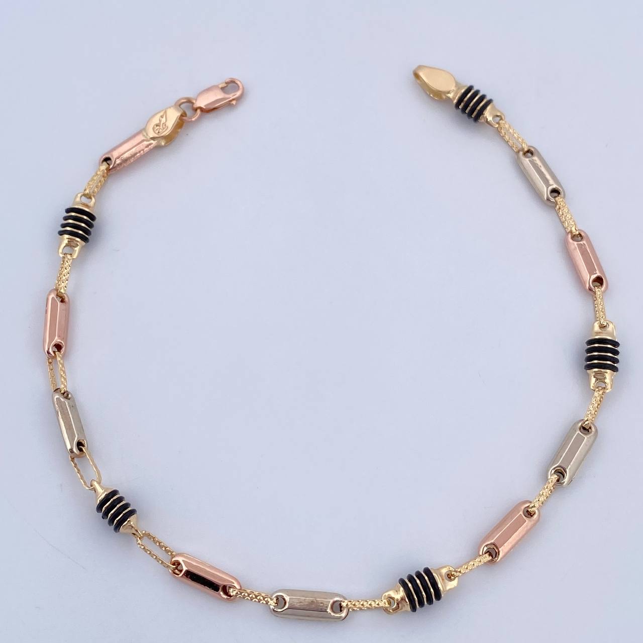 Bracelet Barrel 3.45gr / 21cm / 3.8mm Black Rubber Three Golds 18K &