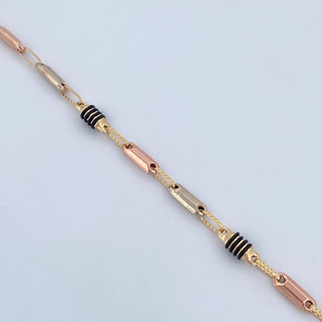 Bracelet Barrel 3.45gr / 21cm / 3.8mm Black Rubber Three Golds 18K &