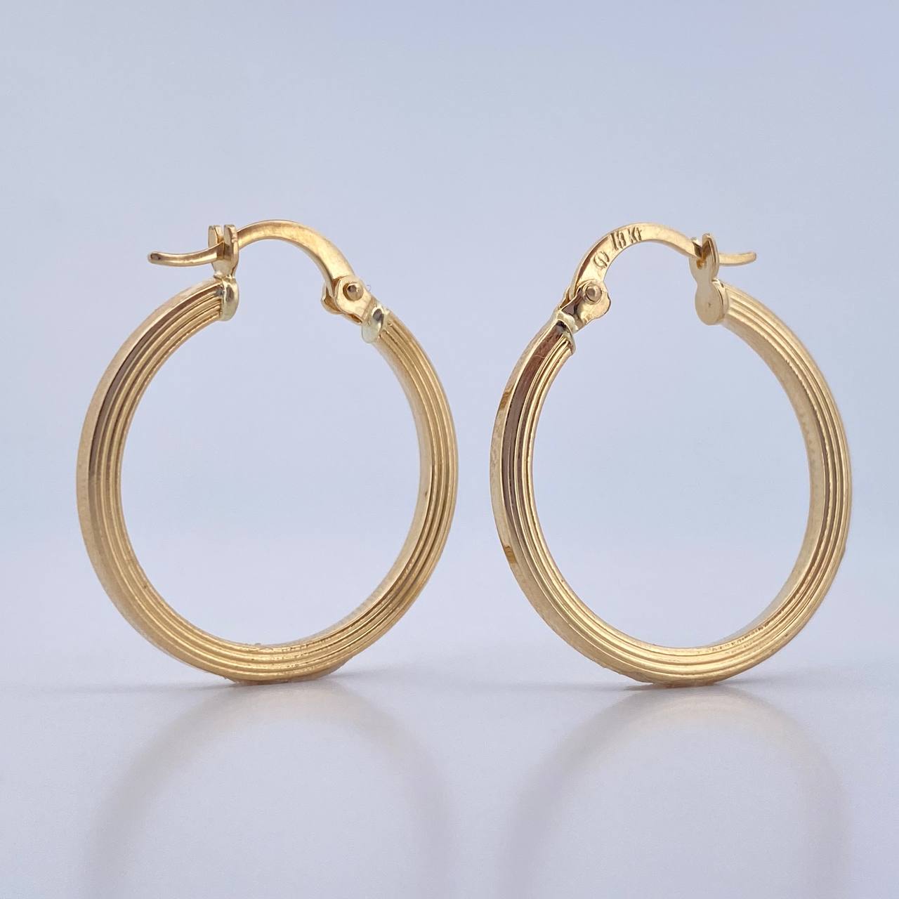 Hoop Earrings Andy 1.8gr / 2.5cm / Striped 18K Yellow Gold &