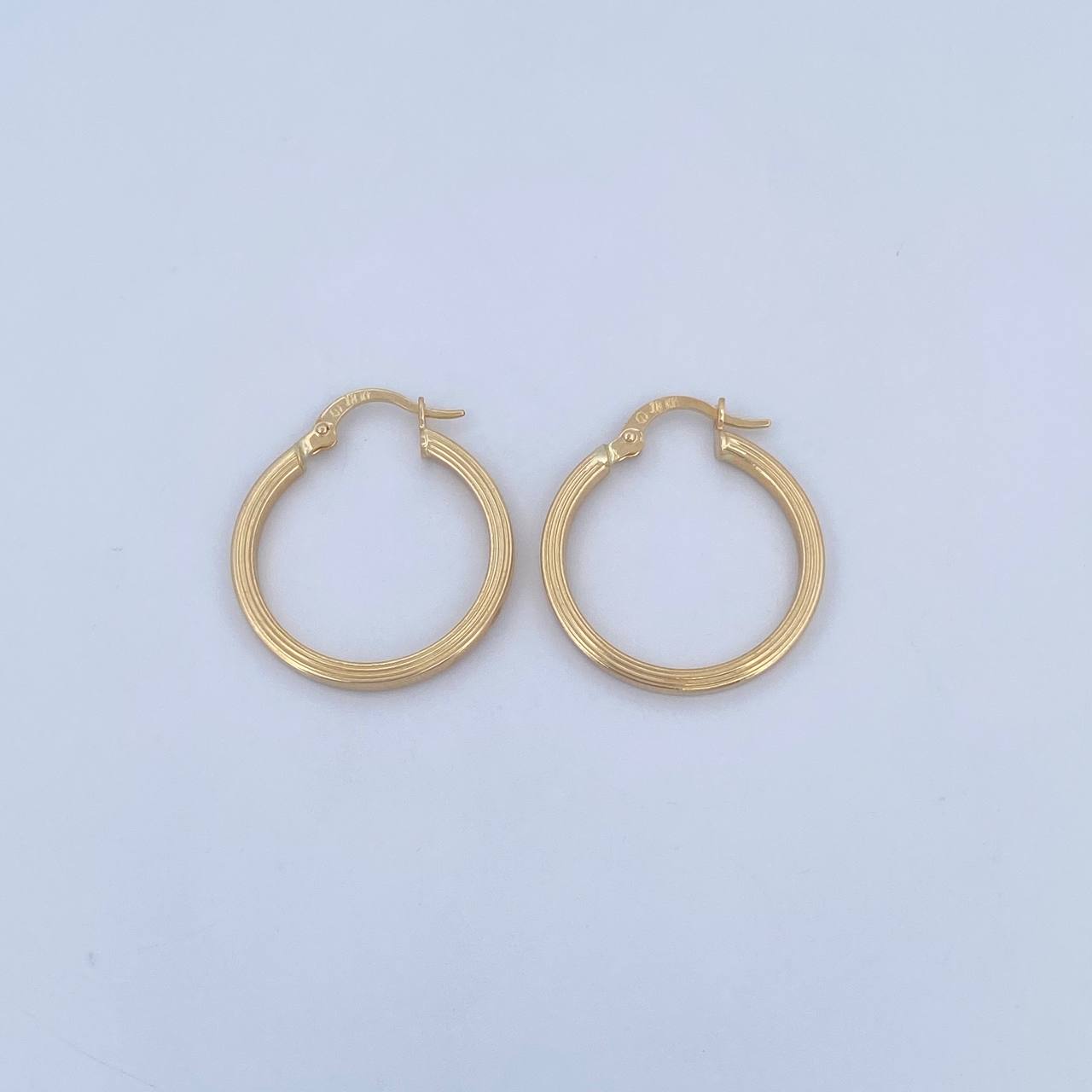 Hoop Earrings Andy 1.8gr / 2.5cm / Striped 18K Yellow Gold &