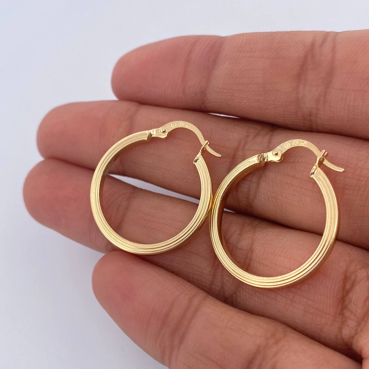 Hoop Earrings Andy 1.8gr / 2.5cm / Striped 18K Yellow Gold &