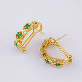 Hoop Earrings Crossed Points Emeralds 16pts 3.6gr / 1.5cm / 18K Yellow Gold *