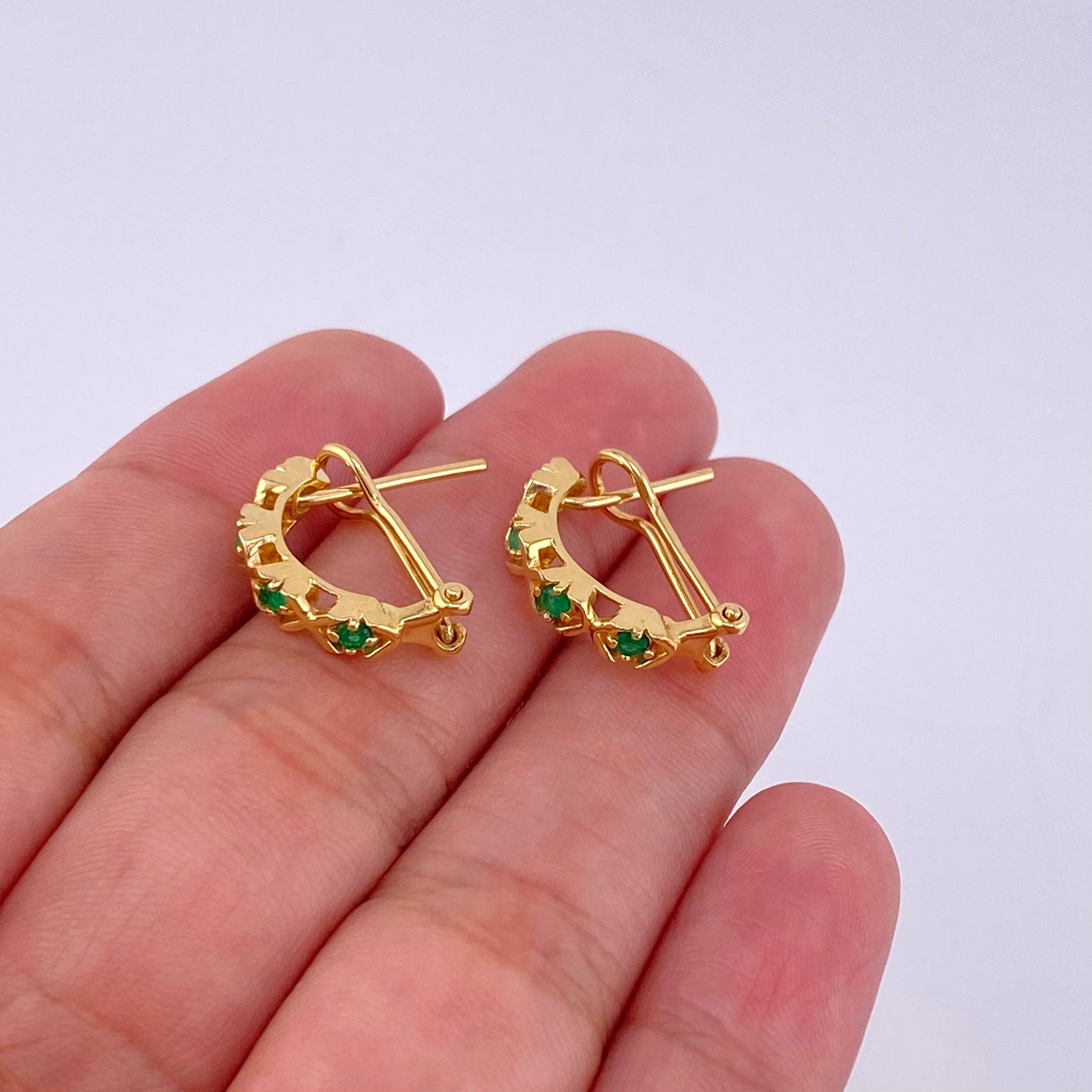 Hoop Earrings Crossed Points Emeralds 16pts 3.6gr / 1.5cm / 18K Yellow Gold *