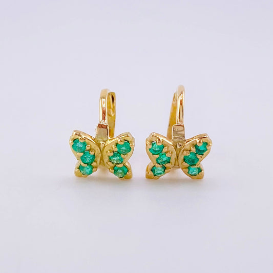 Candongas Mariposa 18 Pts Esmeralda 1.65 g / 1/2 in Oro Amarillo 18K