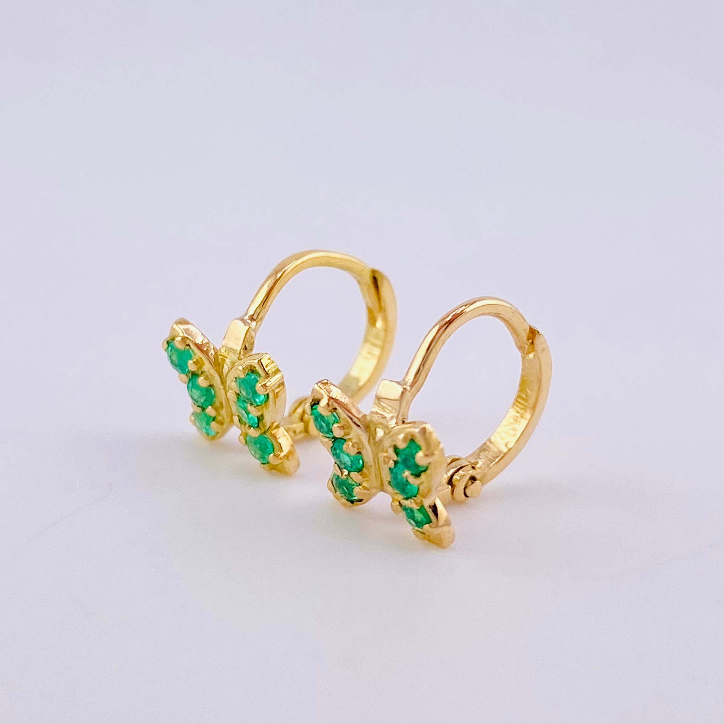 Hoop Earrings Butterfly 18 Pts Emerald 1.65 g / 1/2 in Yellow Gold 18K