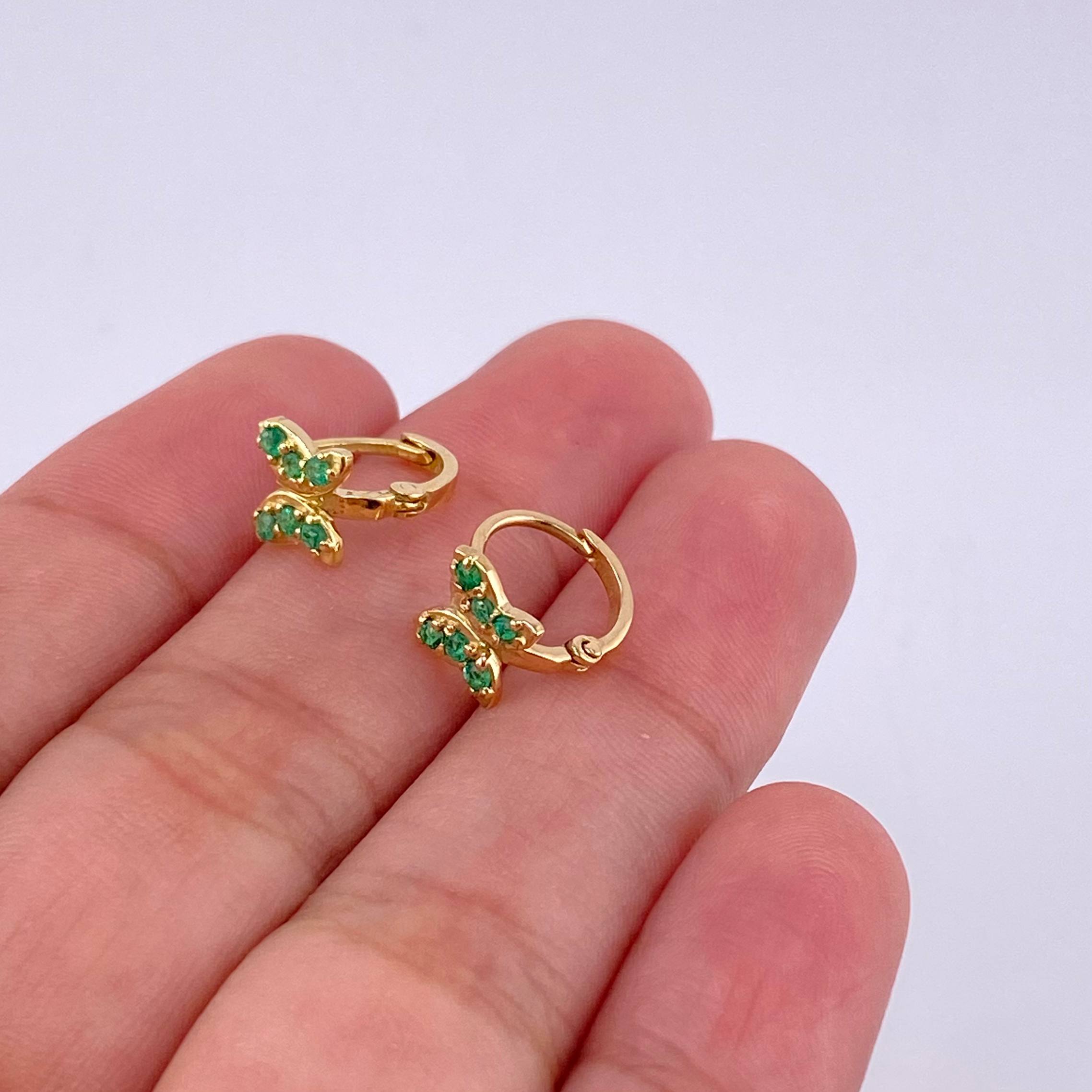 Hoop Earrings Butterfly 18 Pts Emerald 1.65 g / 1/2 in Yellow Gold 18K