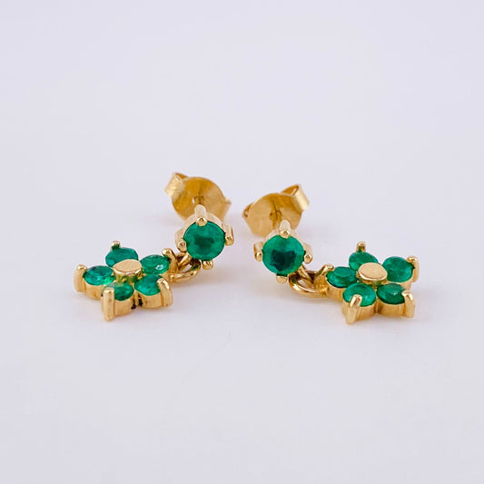 Topos Flor Colgante Esmeraldas 60pts 2.55gr / 1/2 in / Oro Amarillo 18K *