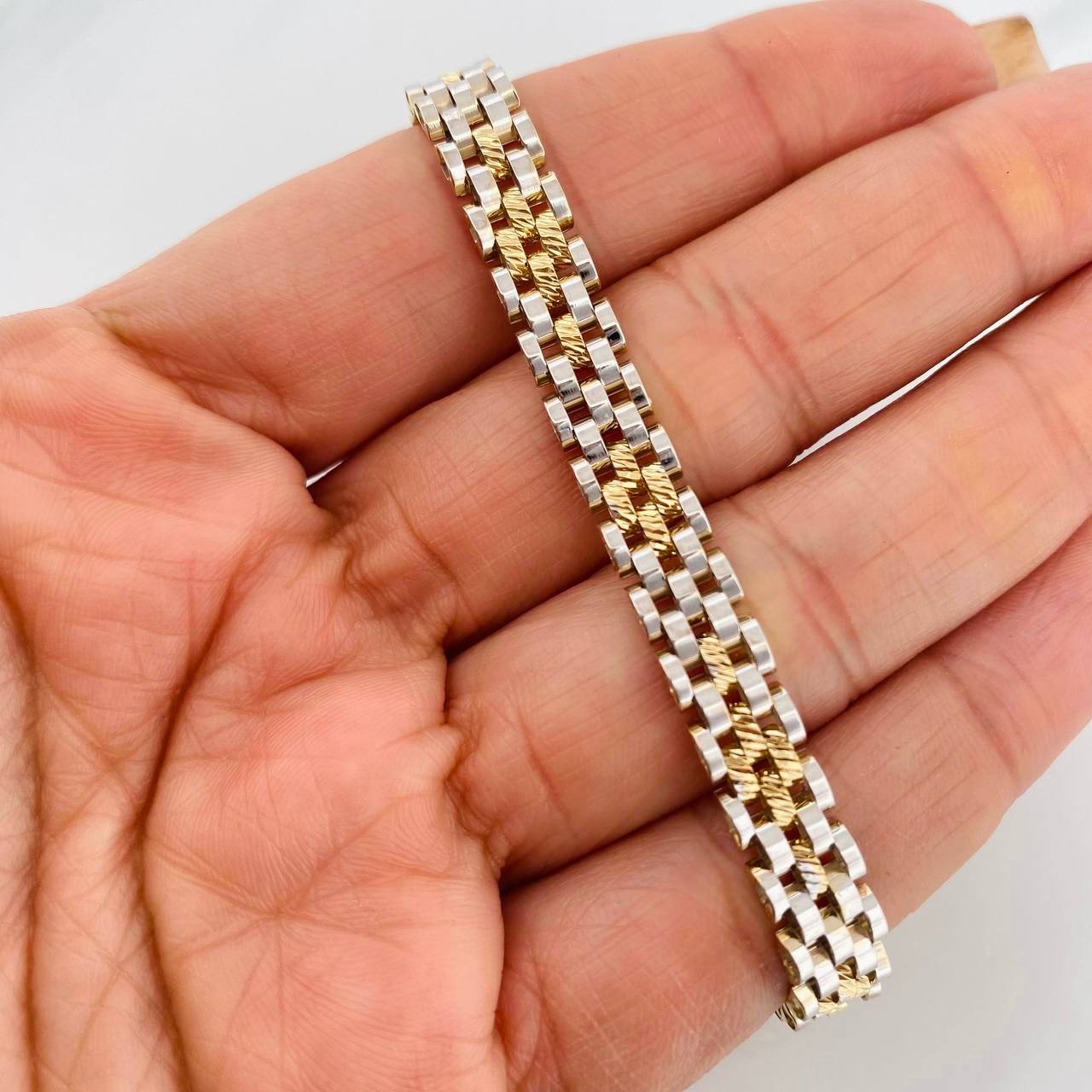 Bracelet Strap 14.15g / 7 1/2 in / 6.95mm Two-Tone Yellow White Gold 18K