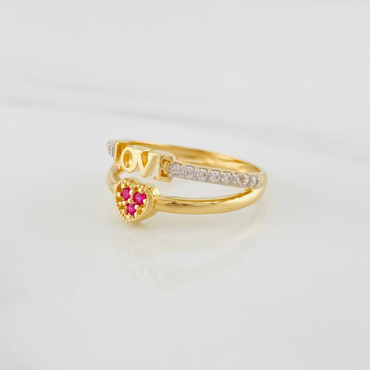 Anillo Love Corazón 2.85g / T7 1/4 Dos Oros Amarillo Blanco 18K