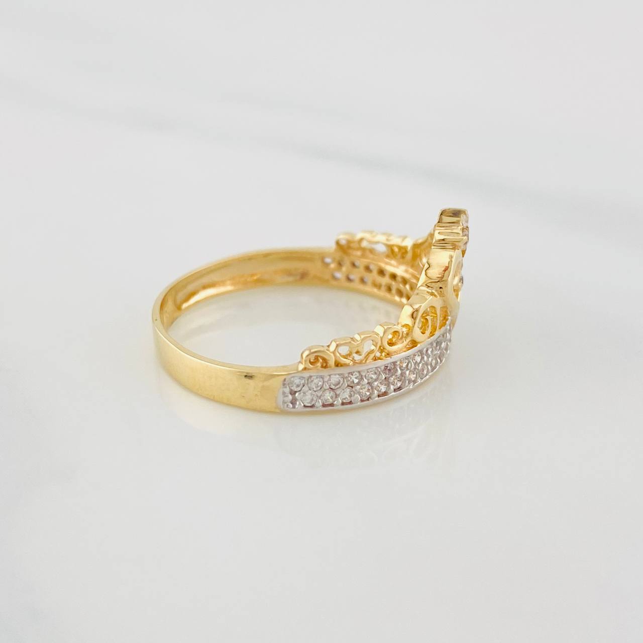 Anillo Corona Corazón 2.75g / T7 1/2 Dos Oros Amarillo Blanco 18K