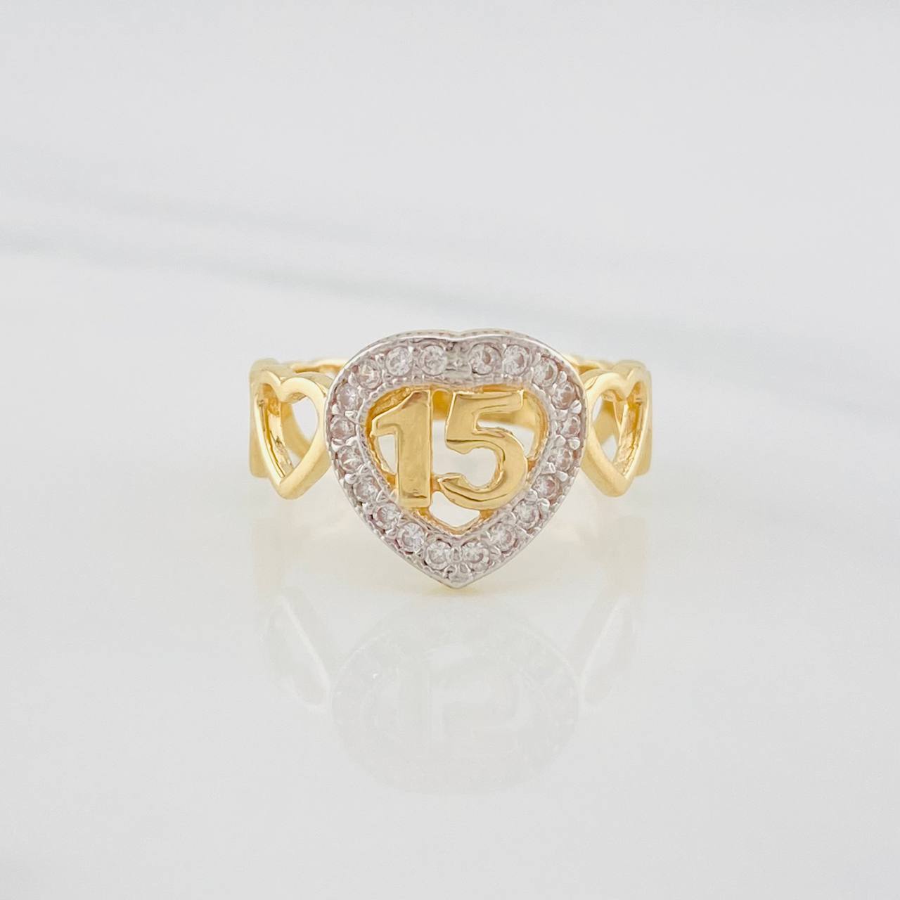 Ring 15's Hearts 3g / T6 1/2 Two Yellow White Gold 18K