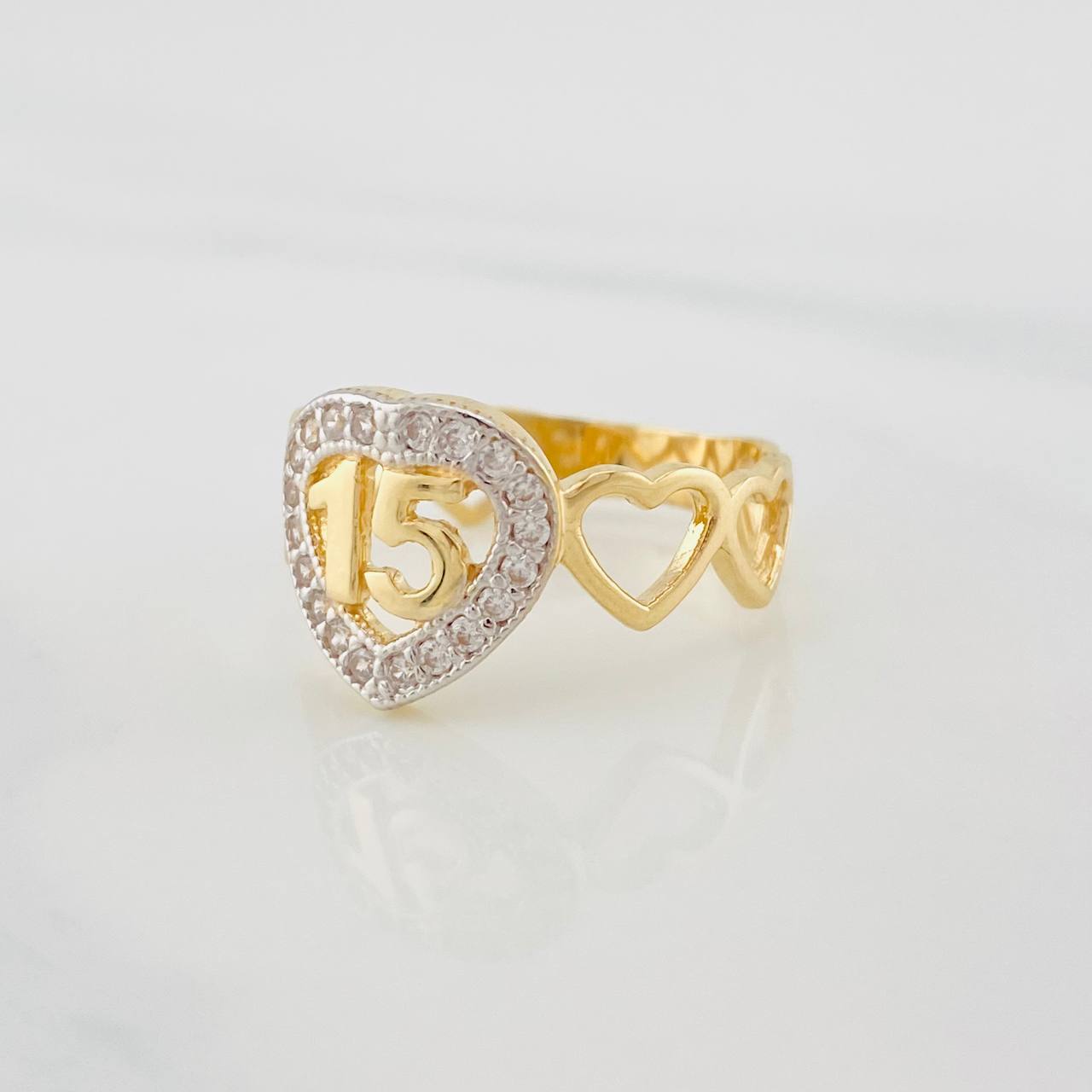 Ring 15's Hearts 3g / T6 1/2 Two Yellow White Gold 18K