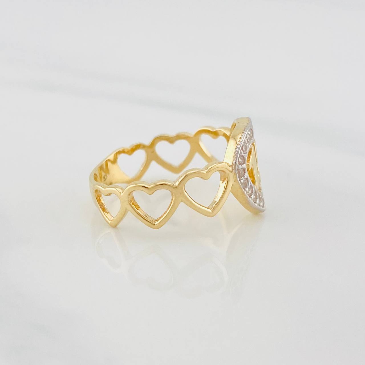 Ring 15's Hearts 3g / T6 1/2 Two Yellow White Gold 18K