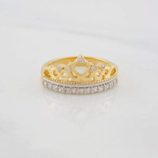 Heart Crown Ring 4g / T6 3/4 Two-Tone Yellow White Gold 18K