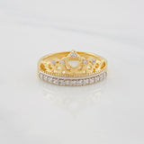Anillo Corona Corazón 4g / T6 3/4 Dos Oros Amarillo Blanco 18K