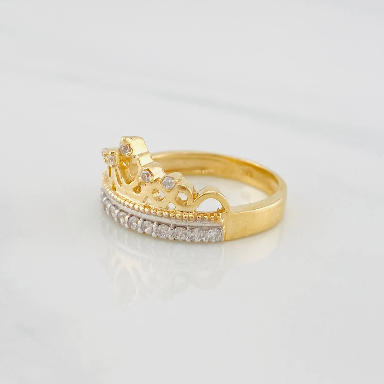 Anillo Corona Corazón 4g / T6 3/4 Dos Oros Amarillo Blanco 18K