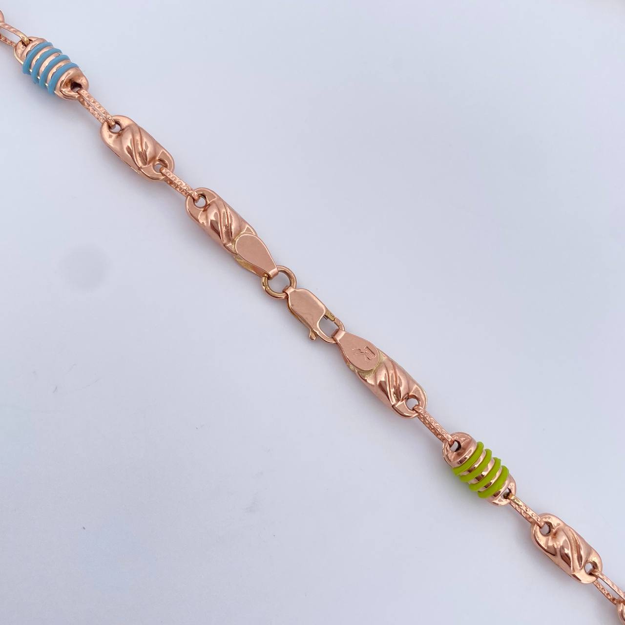 Cadena Rustica Barril 10.15gr / 51cm / 4.6mm Cuachos De Colores Oro Rosa 18K $
