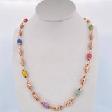 Cadena Rustica Barril 10.15gr / 51cm / 4.6mm Cuachos De Colores Oro Rosa 18K $