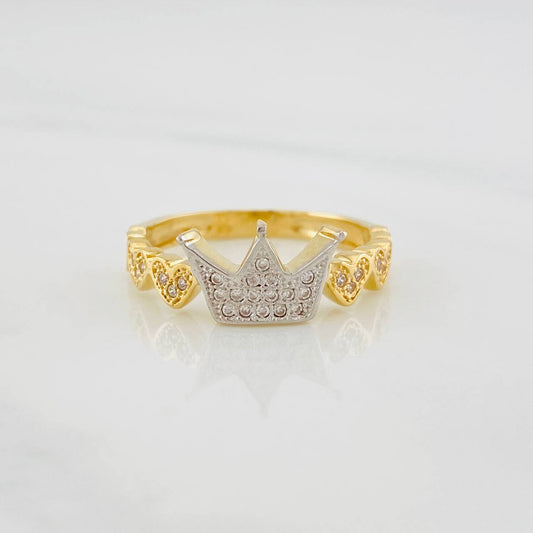 Crown Hearts Ring 2.85g / Size 7 Two-Tone Yellow White Gold 18K