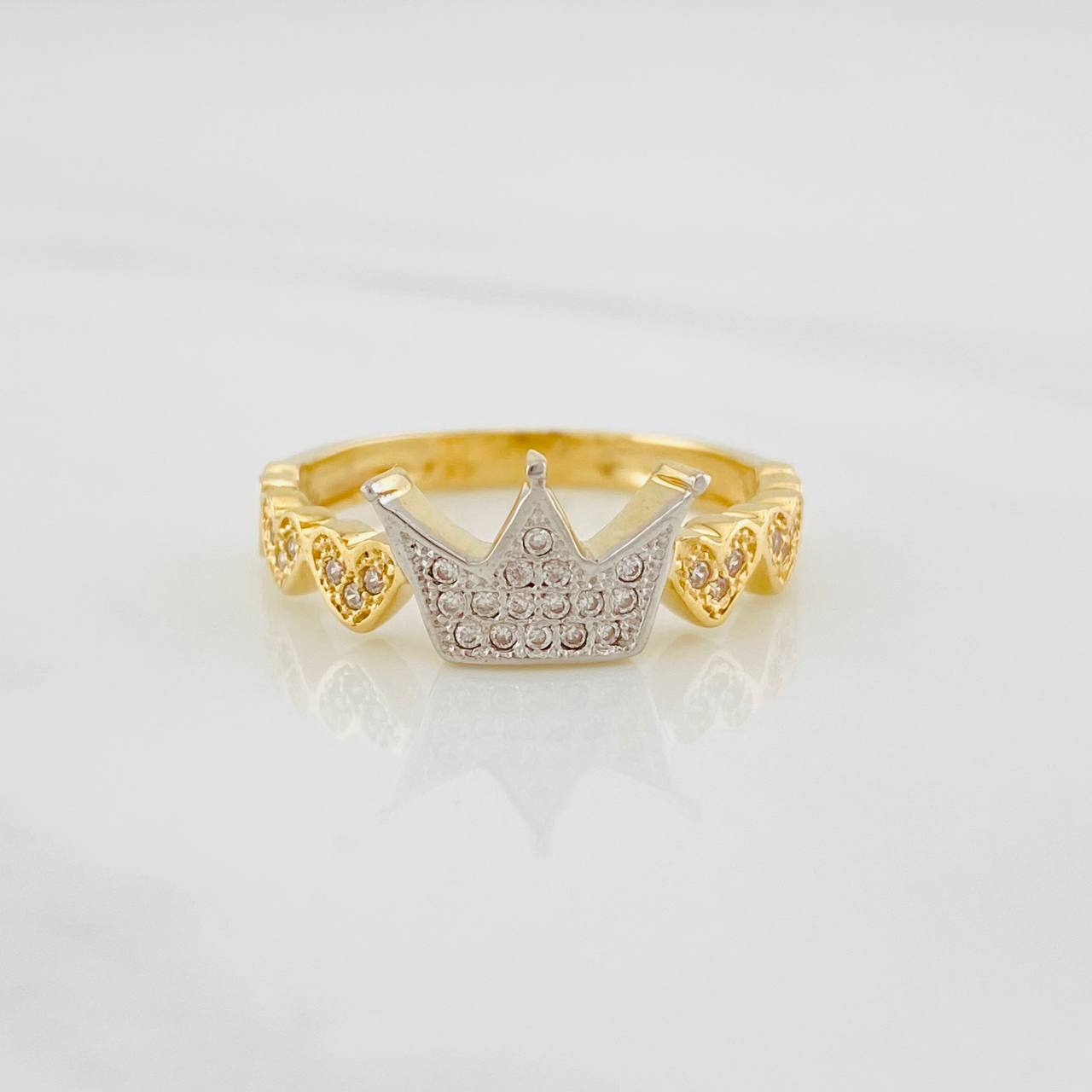 Crown Hearts Ring 2.55g / Size 7 Two-Tone Yellow White Gold 18K