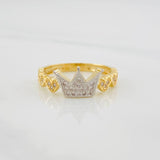 Anillo Corona Corazones 2.65g / T7 Dos Oros Amarillo Blanco 18K