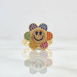 Anillo Flor Cara Feliz Movil 5.25gr / T7 / Multicolor Oro Amarillo 18K