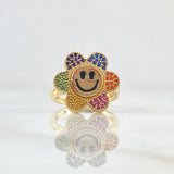Anillo Flor Cara Feliz Movil 5.25gr / T7 / Multicolor Oro Amarillo 18K