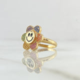 Anillo Flor Cara Feliz Movil 5.25gr / T7 / Multicolor Oro Amarillo 18K