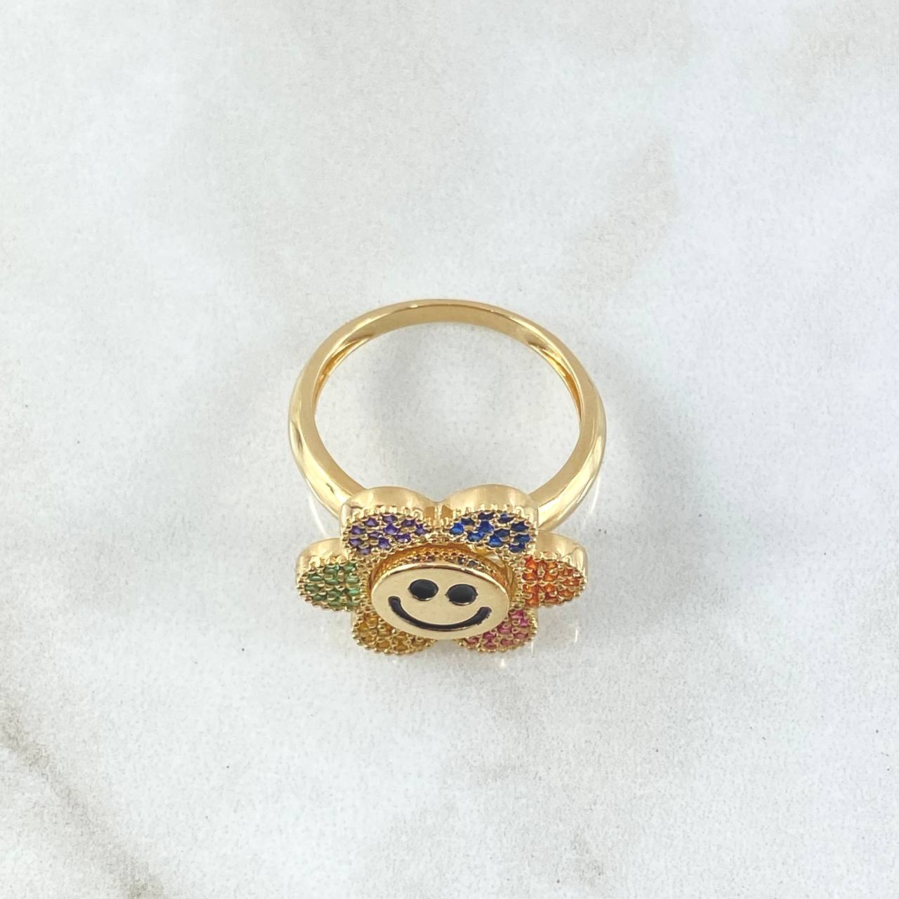 Anillo Flor Cara Feliz Movil 5.25gr / T7 / Multicolor Oro Amarillo 18K