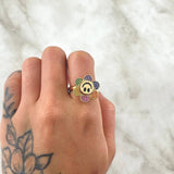 Anillo Flor Cara Feliz Movil 5.25gr / T7 / Multicolor Oro Amarillo 18K