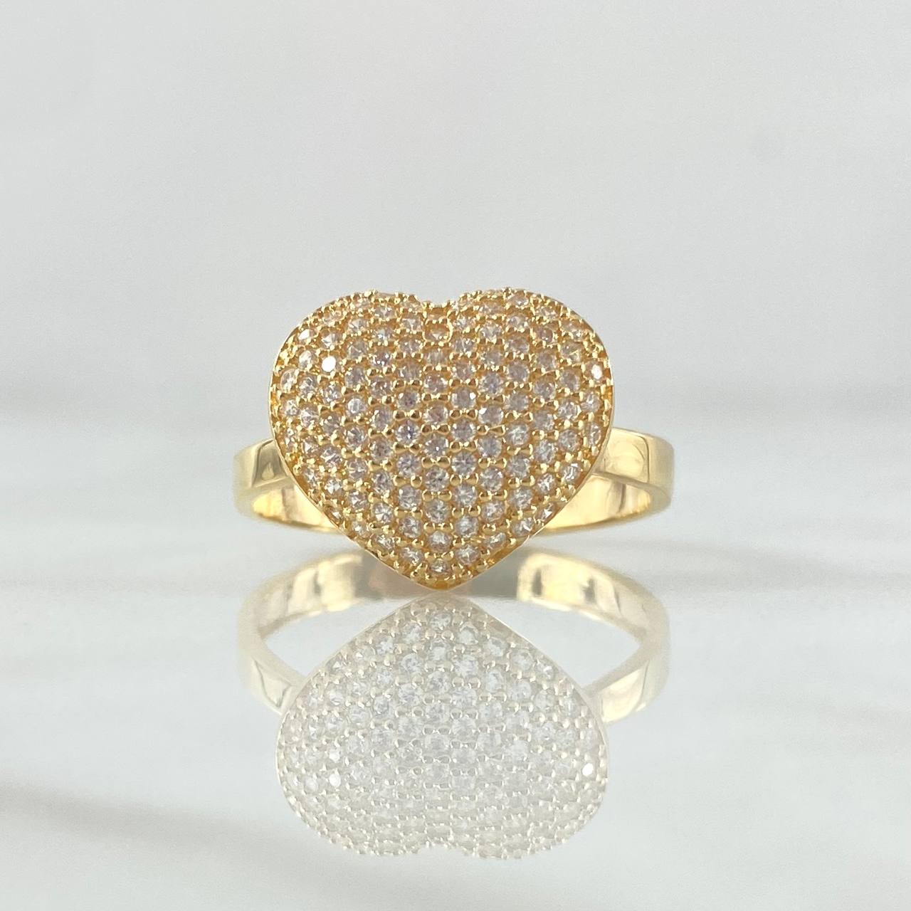 Anillo Corazon Abultado Tupido 2.85gr / T7 1/2 / Circones Blancos  Oro Amarillo 18K
