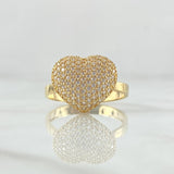 Anillo Corazon Abultado Tupido 2.85gr / T7 1/2 / Circones Blancos  Oro Amarillo 18K