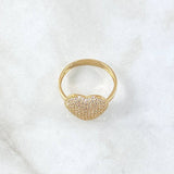 Anillo Corazon Abultado Tupido 2.85gr / T7 1/2 / Circones Blancos  Oro Amarillo 18K