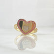 Heart Ring In The Middle 3.75gr / Size 6 1/2 / Pink White Zircons 18K Yellow Gold
