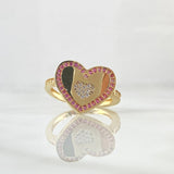 Heart Ring In The Middle 3.75gr / Size 6 1/2 / Pink White Zircons 18K Yellow Gold