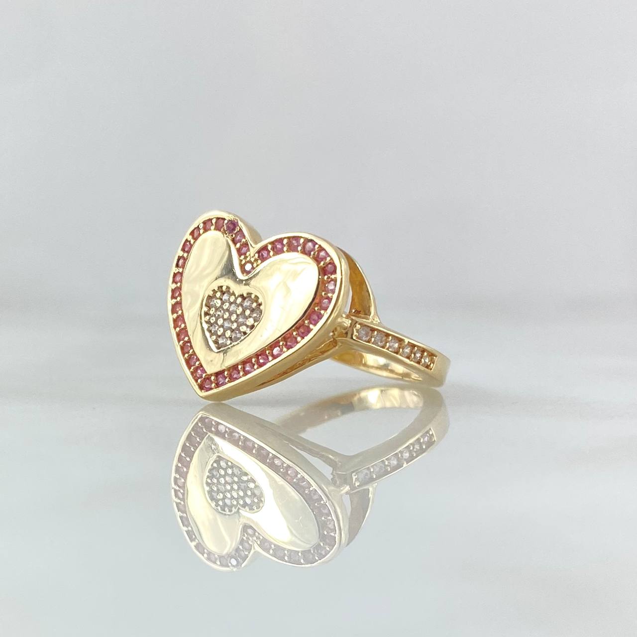 Heart Ring In The Middle 3.75gr / Size 6 1/2 / Pink White Zircons 18K Yellow Gold