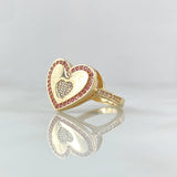 Heart Ring In The Middle 3.75gr / Size 6 1/2 / Pink White Zircons 18K Yellow Gold