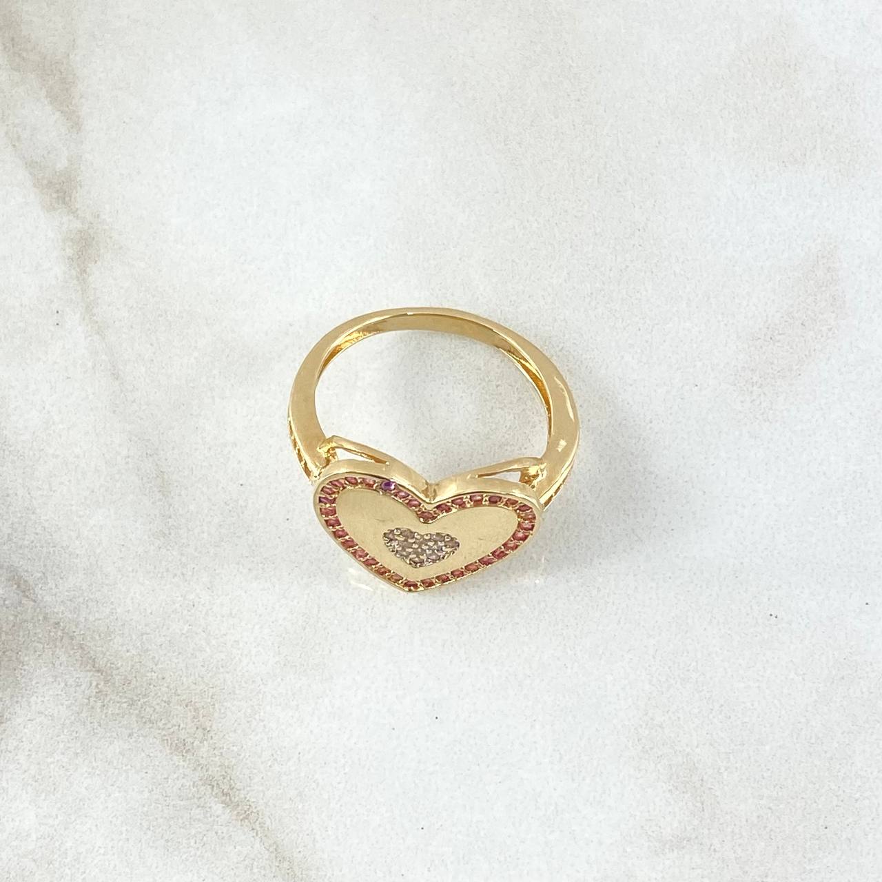 Heart Ring In The Middle 3.75gr / Size 6 1/2 / Pink White Zircons 18K Yellow Gold