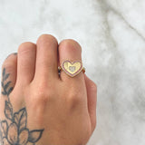 Heart Ring In The Middle 3.75gr / Size 6 1/2 / Pink White Zircons 18K Yellow Gold