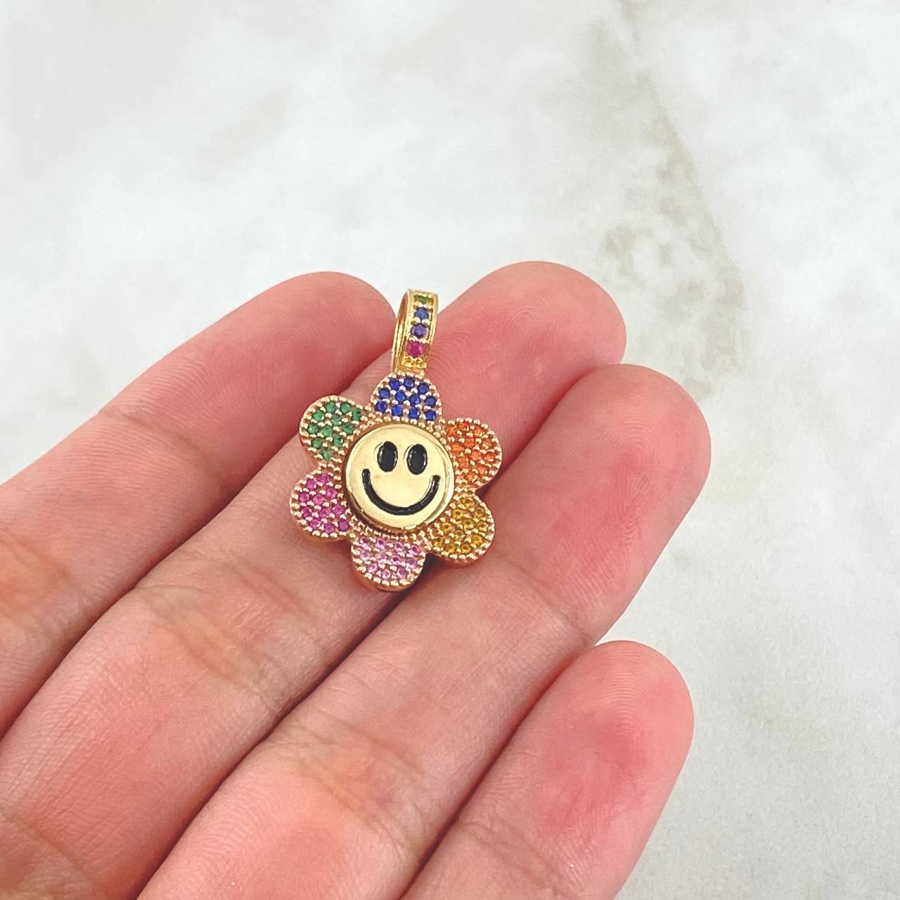 Pendant Happy Face Flower Mobile 4.35gr / 3cm / Multicolor 18K Yellow Gold