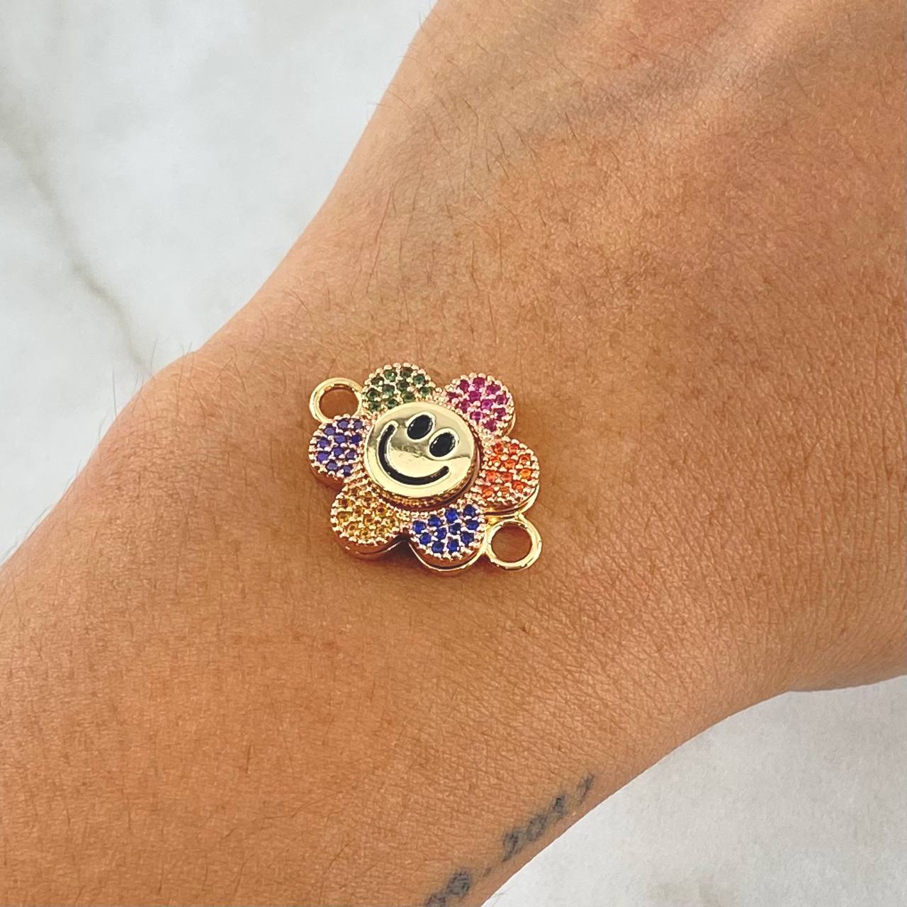 Charm Happy Face Flower Mobile 4.2gr / 3cm / Multicolor 18K Yellow Gold